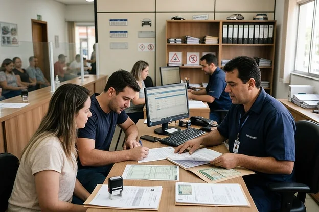 Despachante ajudando clientes com serviços automotivos em Sorocaba.