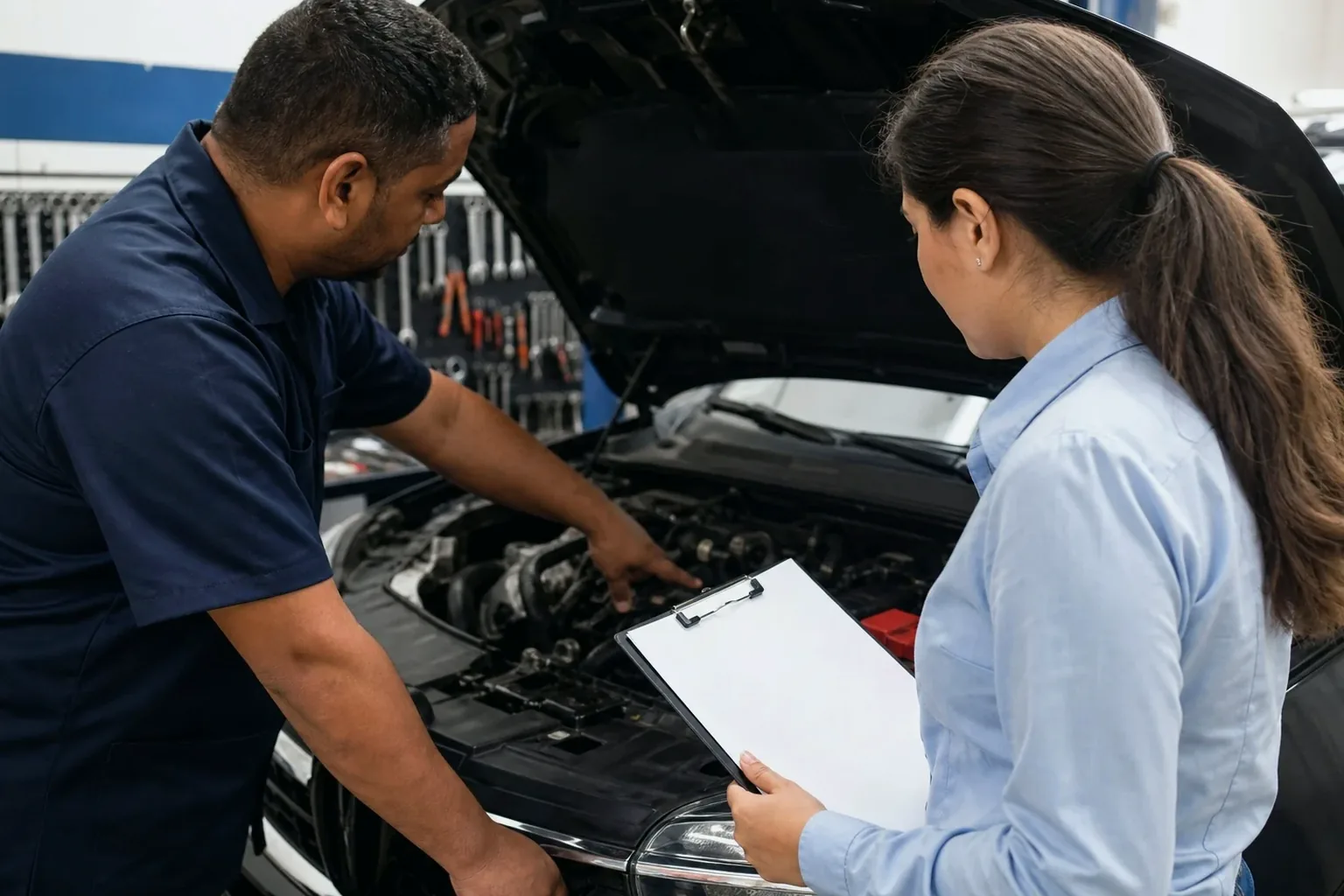 Despachante preenchendo informações no computador para cadastro de motor.