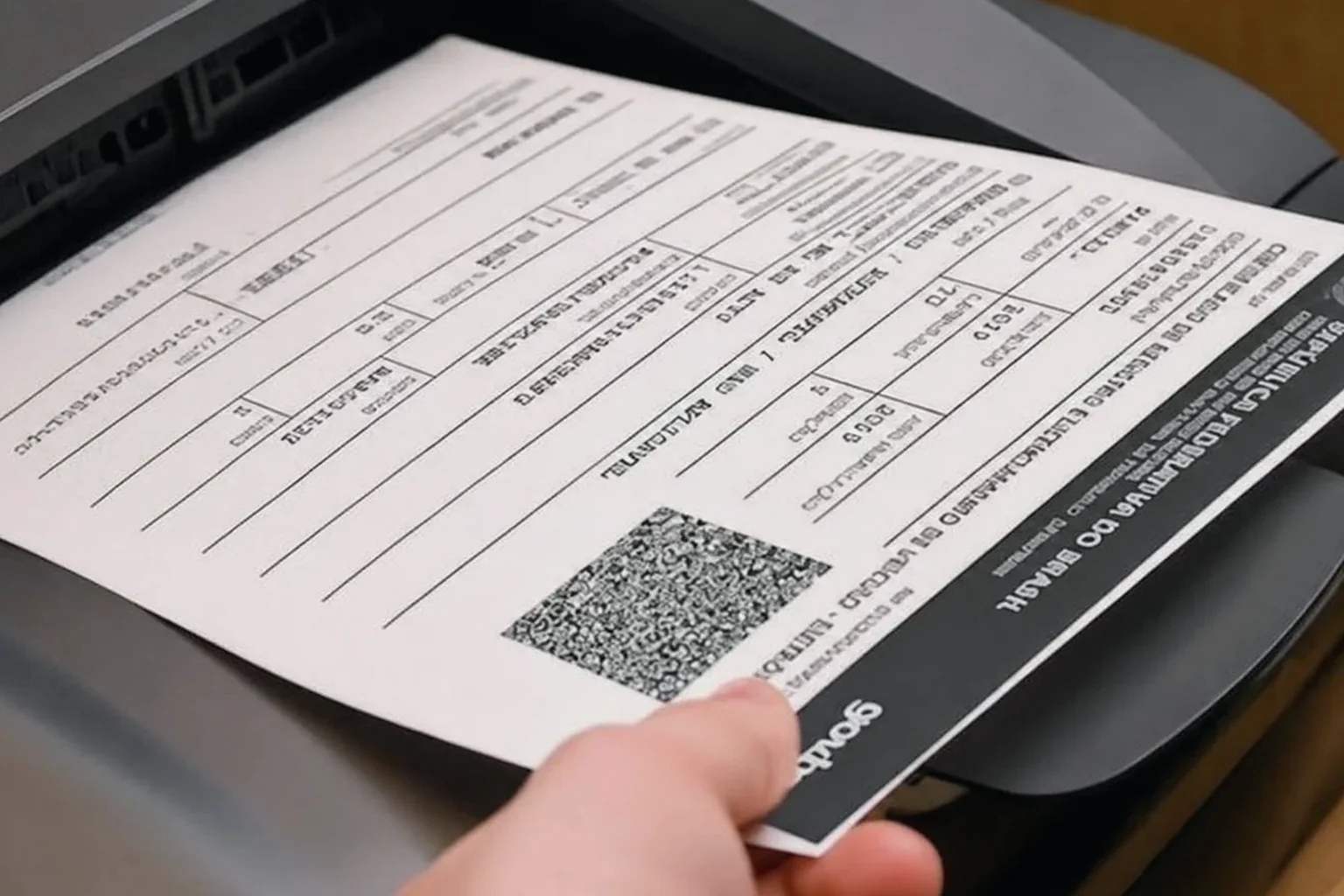 Despachante trabalhando na impressão do CRLV-e com documentos na mesa.