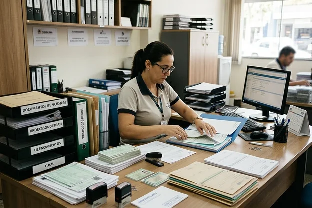 Documentos organizados prontos para serviço de despachante em Sorocaba.
